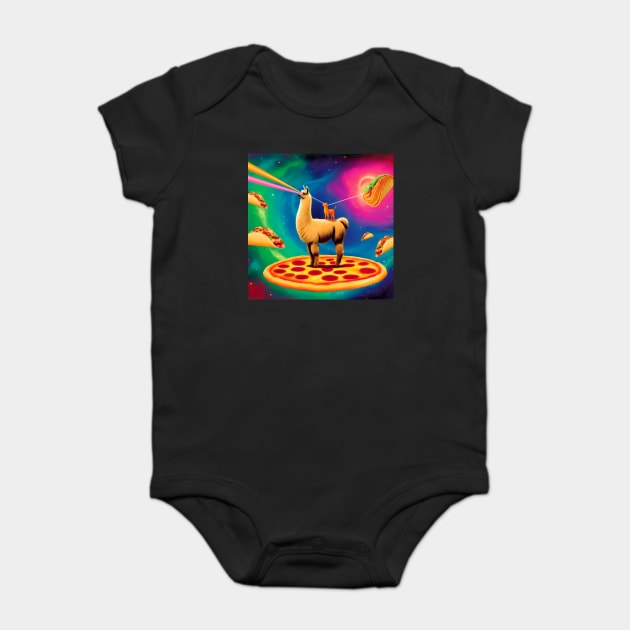 Funny Cat, Llama  with Pizza, Tacos, Lasers Vibrant Baby Bodysuit by logiamerch